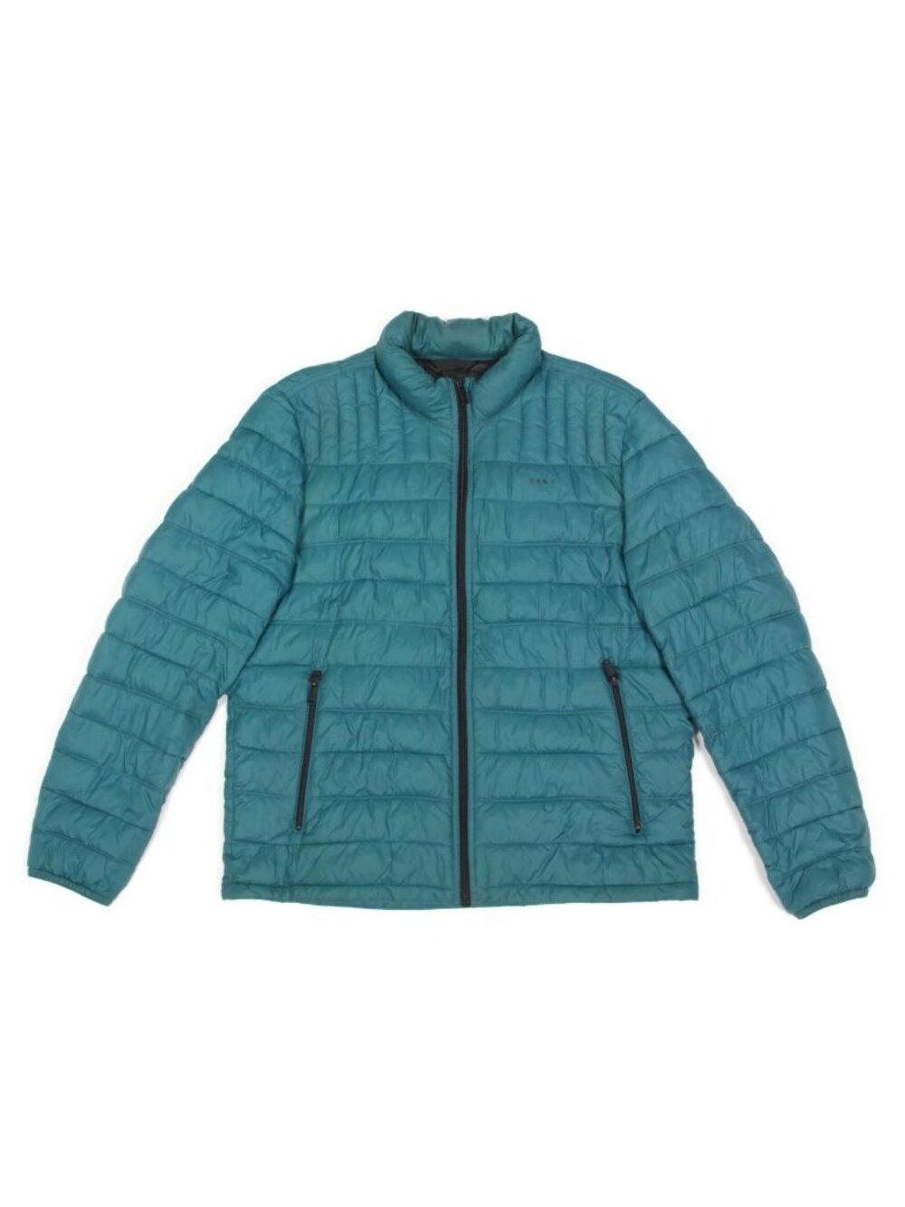 DKNY Teal Green Quilted Puffer Full Zip Mens Coat Packable Jacket size L /296